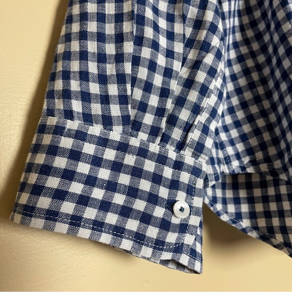 Talbots Blue Gingham Plaid Button Front Linen Shirt Size 3X Petite Preppy Casual - Picture 6 of 8